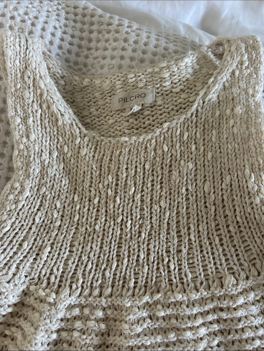 Pilcro Cream Open-Knit Scoop Neck Sweater